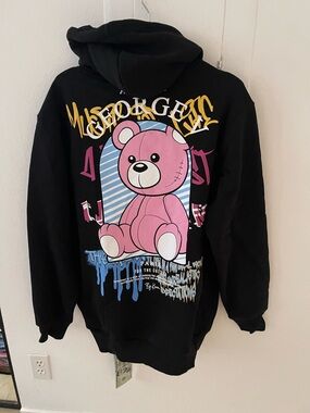 Avenue George V Paris Black Hoodie sweatshirt GV-2627 Teddy Bear Print 2XL NWT